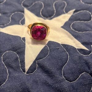 Gold Ring with pink tourmaline Cushion Gemstone - Women’s Fashion Ring. Size 8